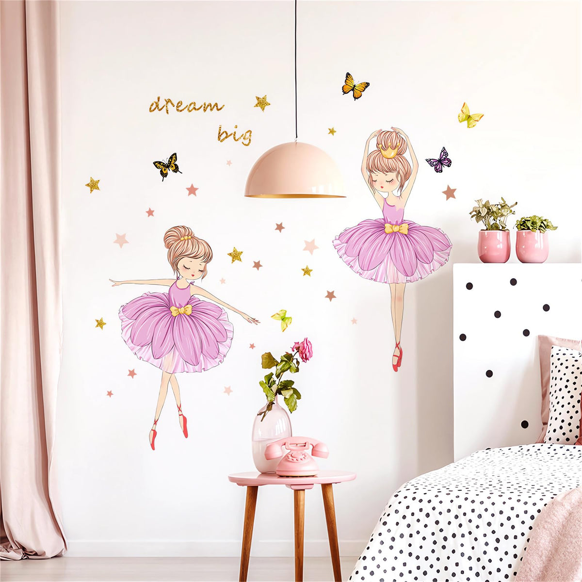 Sacinora Lovely Dancing Pink Ballet Girl wall sticker adds playful nursery decor