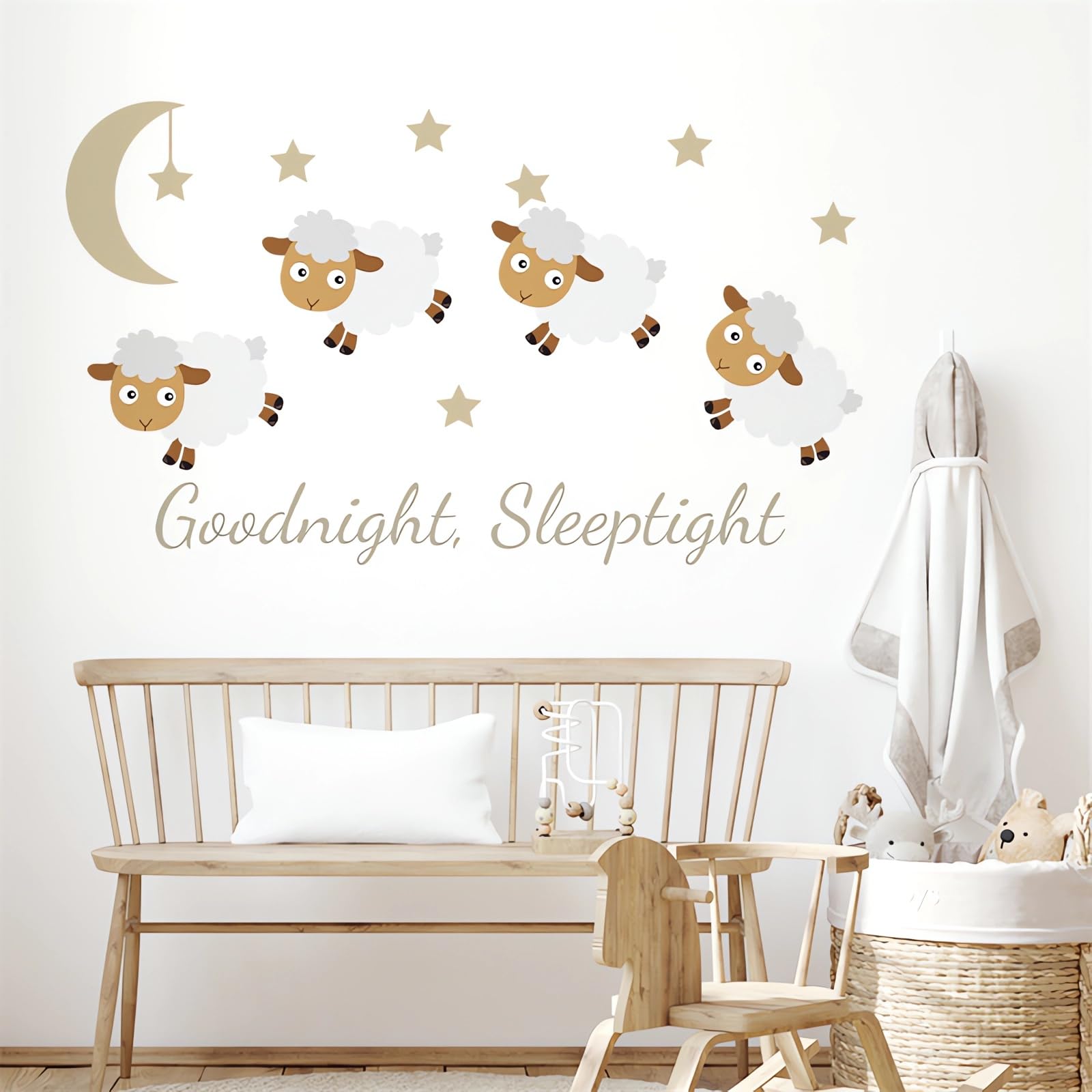 sacinora moon stars cartoon animals decals for playful nighttime ambiance in a child's room.