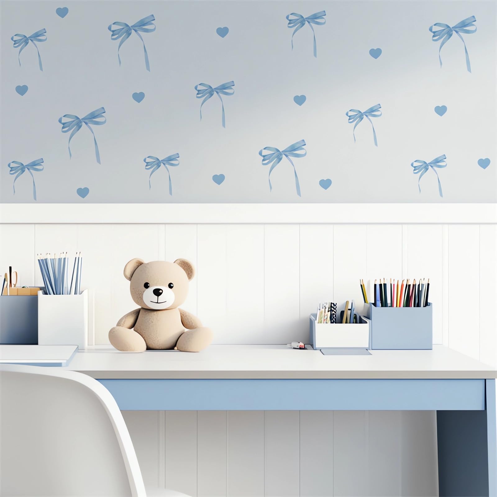 Sacinora nursery bedroom decor blue bow sticker adds cute focal point to walls.