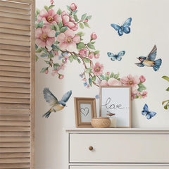 Sacinora peach blossom branch wall sticker living room scene for elegant, removable decor.