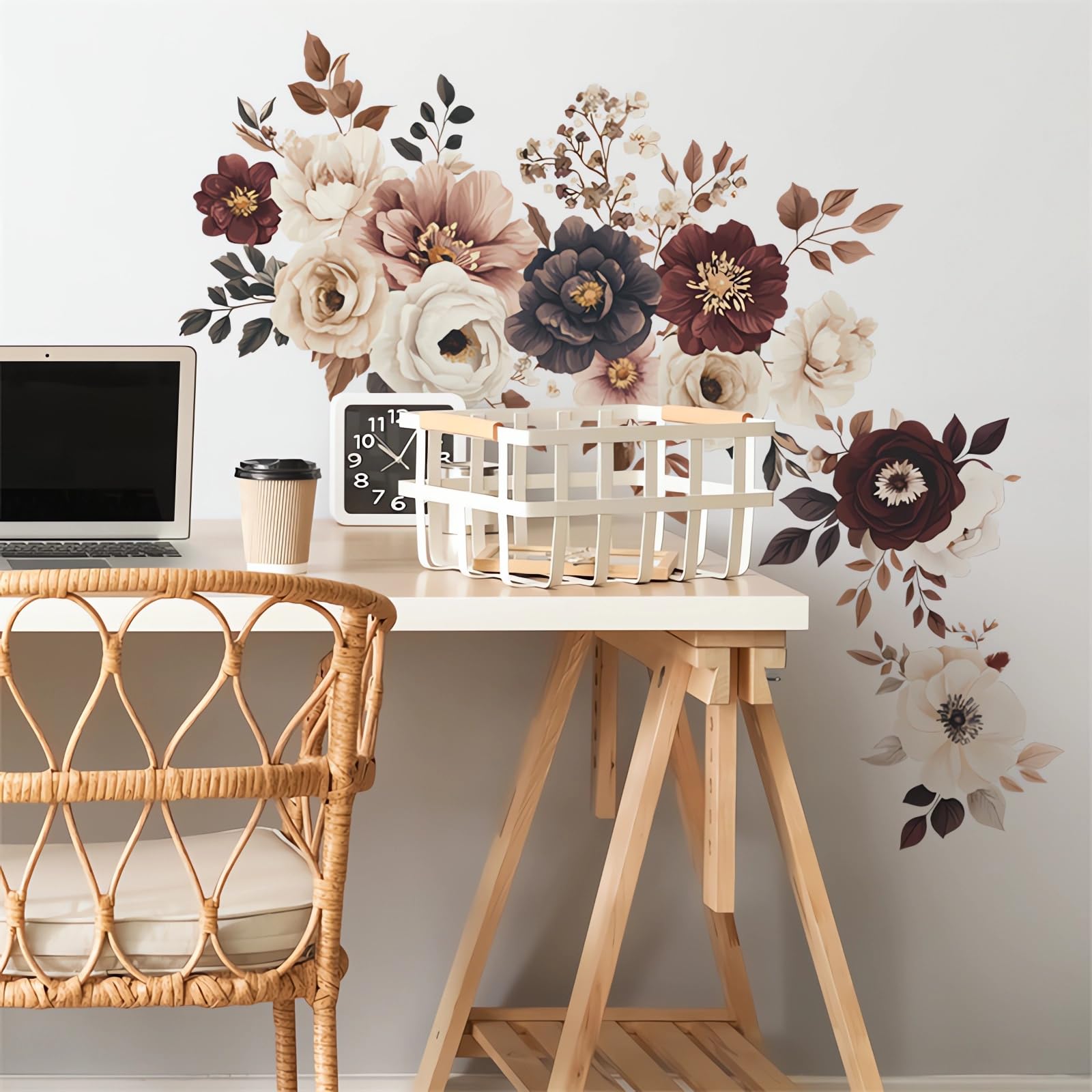 sacinora peony-rose wall sticker for kitchen-dining brightens space with easy repositionability and washable finish.