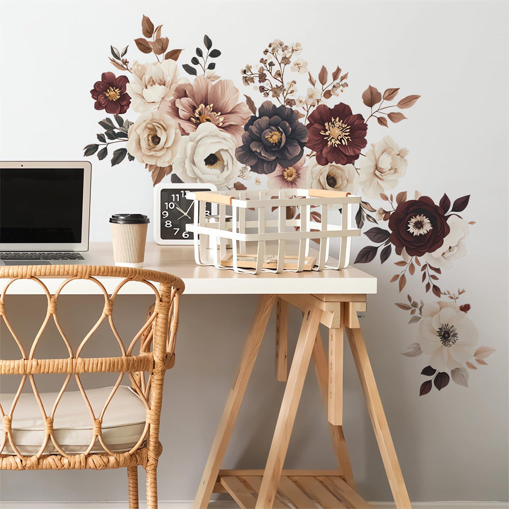 sacinora peony-rose wall sticker for kitchen-dining brightens space with easy repositionability and washable finish.