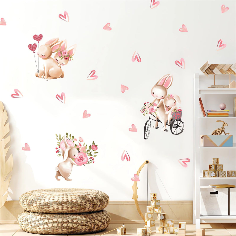 Sacinora pink bunny wall sticker for nursery decor with removable vinyl finish