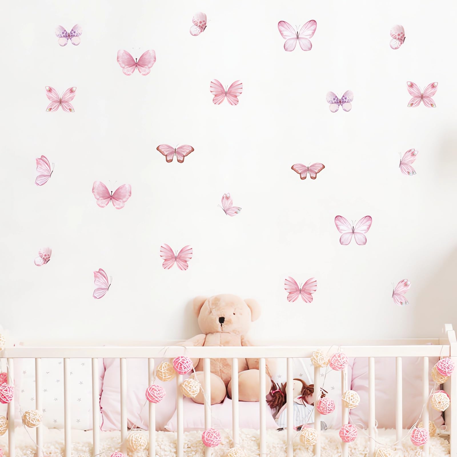 Sacinora pink butterfly wall stickers pack showing six sheets for kids' room decor.