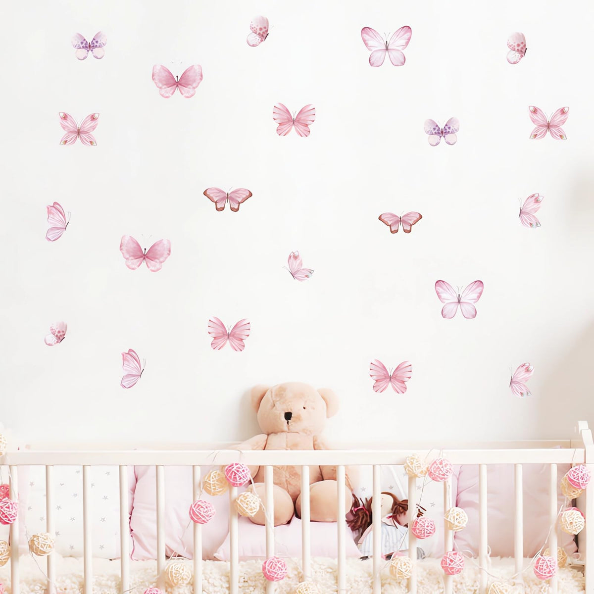 Sacinora pink butterfly wall stickers pack showing six sheets for kids' room decor.