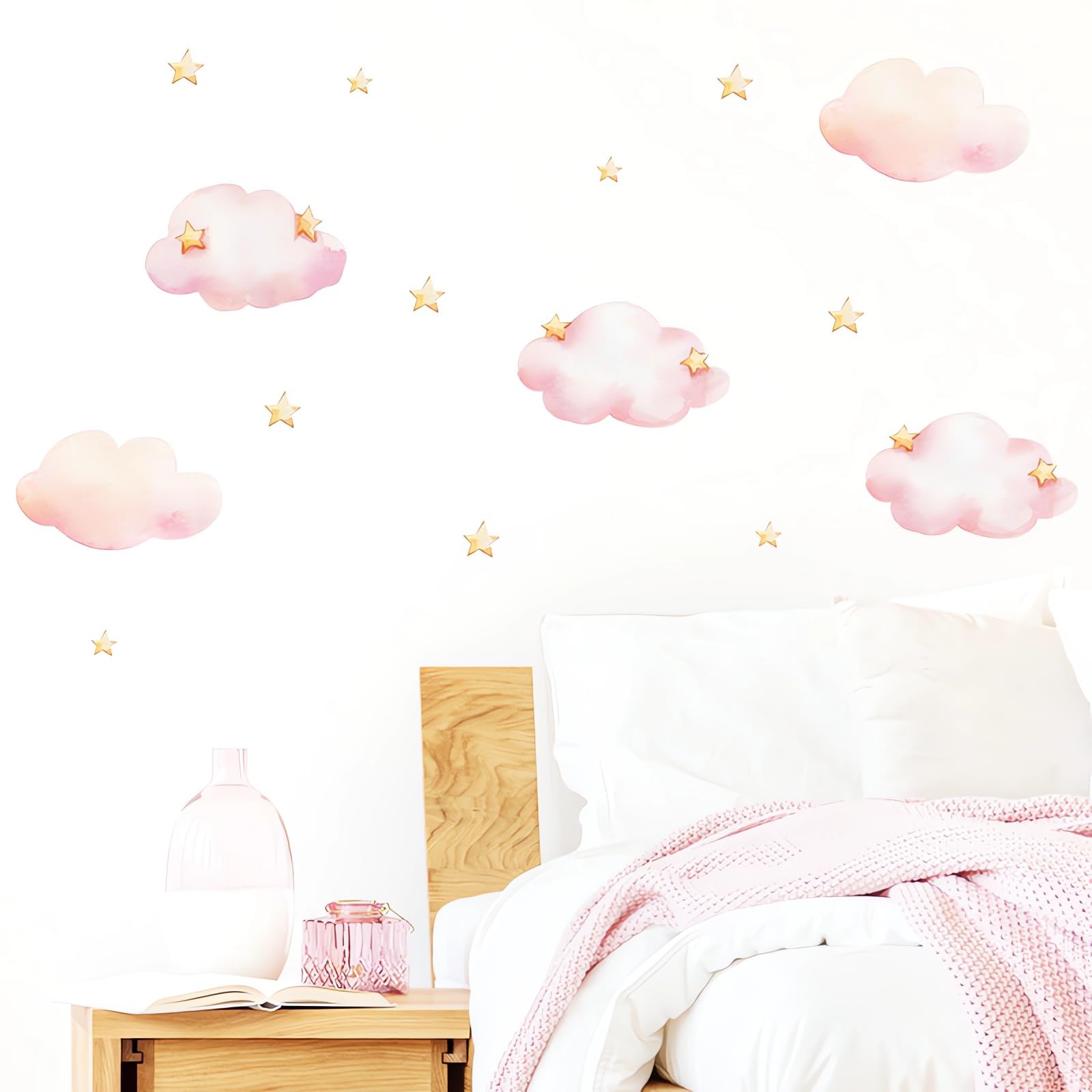 Sacinora Pink Clouds and Stars wall sticker brightens kids room with removable design.