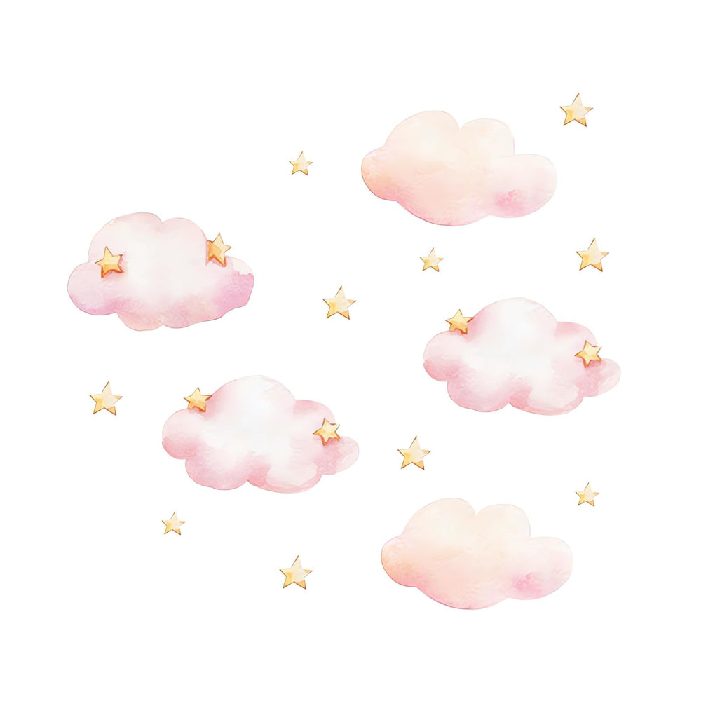 Sacinora Pink Clouds and Stars wall stickers brighten refrigerators with cheerful accents.