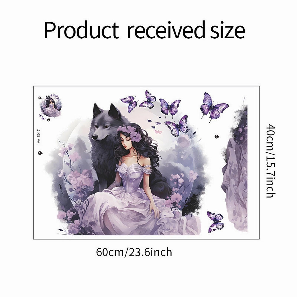 Sacinora purple wolf girl butterfly wall sticker on door or fridge, easy to remove later.