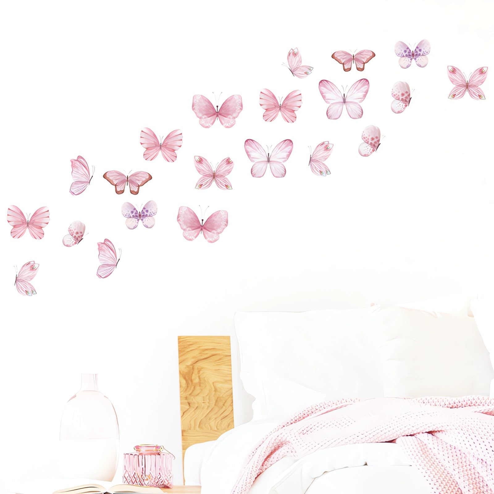 Sacinora watercolor butterflies assembly demonstrates easy peel-and-stick decor.
