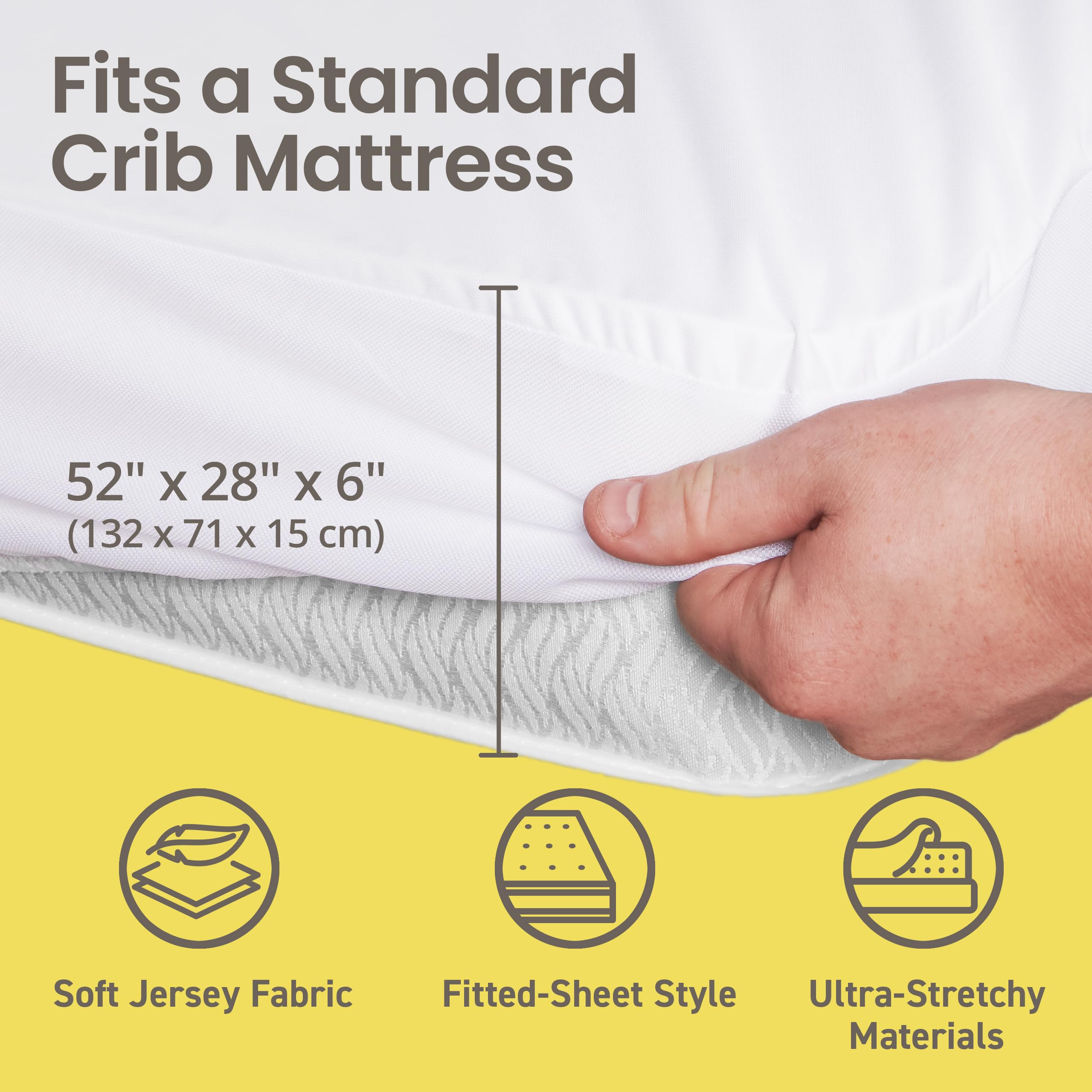 SafeRest breathable-soft crib protector highlights comfortable, non crinkle fabric for restful naps