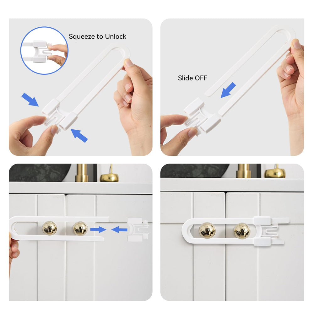 Safeasy dual-button childproof locks require adult pressure to open.