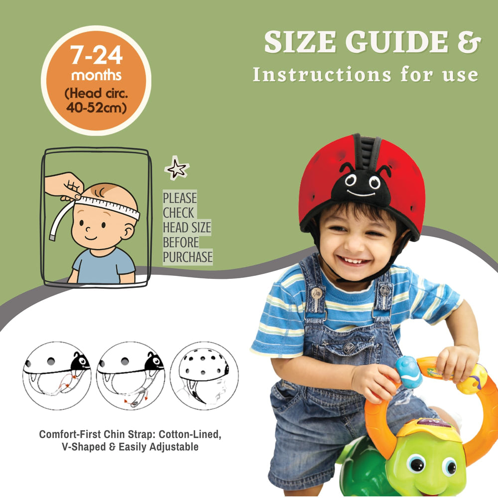 SafeheadBABY breathable cotton lining provides gentle touch for developing necks.