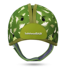 SafeheadBABY head protector front view in dino green supports gentle learning and daily safety.