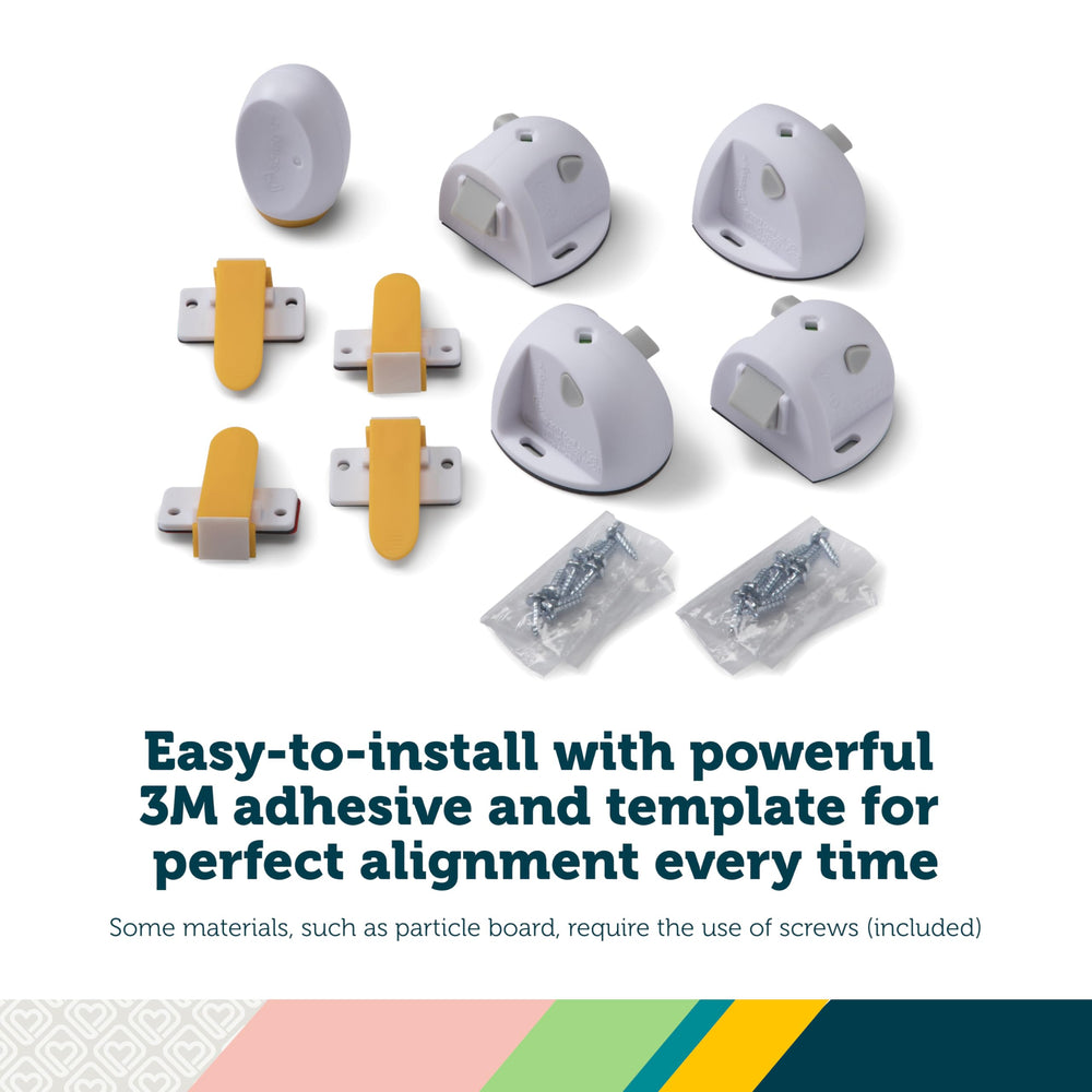 Safety 1st Adhesive Magnetic Lock System internal installation for discreet safety inside cabinets.