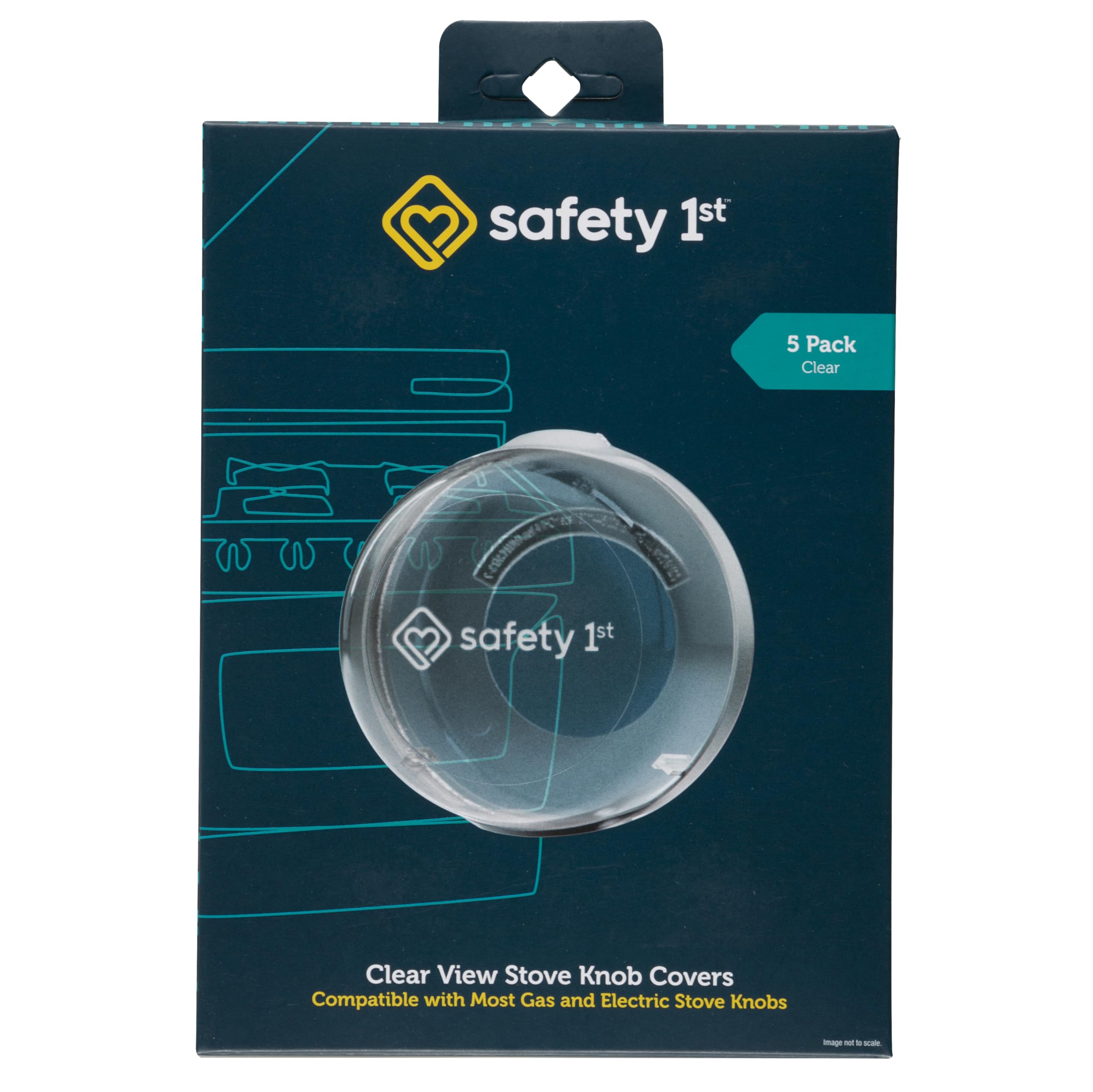 Safety 1st clear-view stove knob covers set 5 provides transparent childproofing for safer cooking.