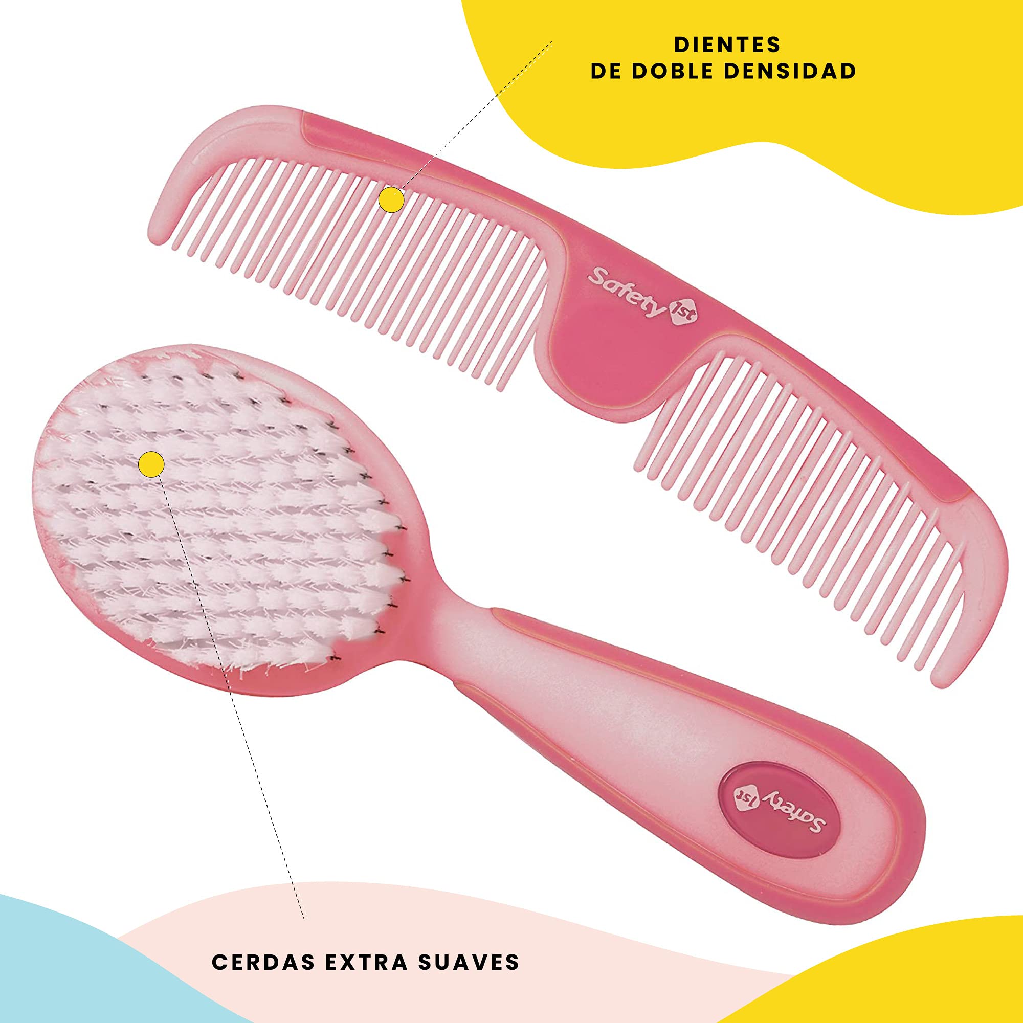 Safety 1st Easy Grip Brush Raspberry close-up shows soft bristles for sensitive scalp.