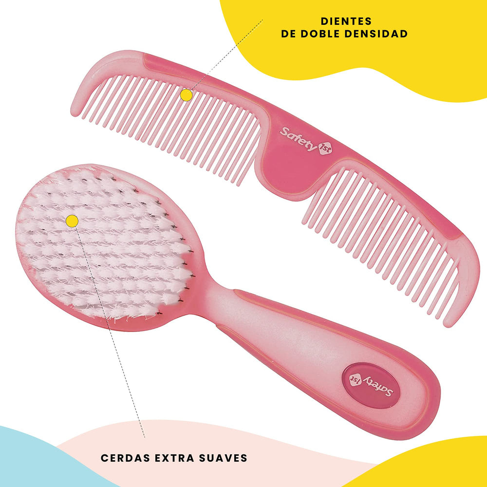 Safety 1st Easy Grip Brush Raspberry close-up shows soft bristles for sensitive scalp.