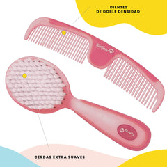 Safety 1st Easy Grip Brush Raspberry close-up shows soft bristles for sensitive scalp.