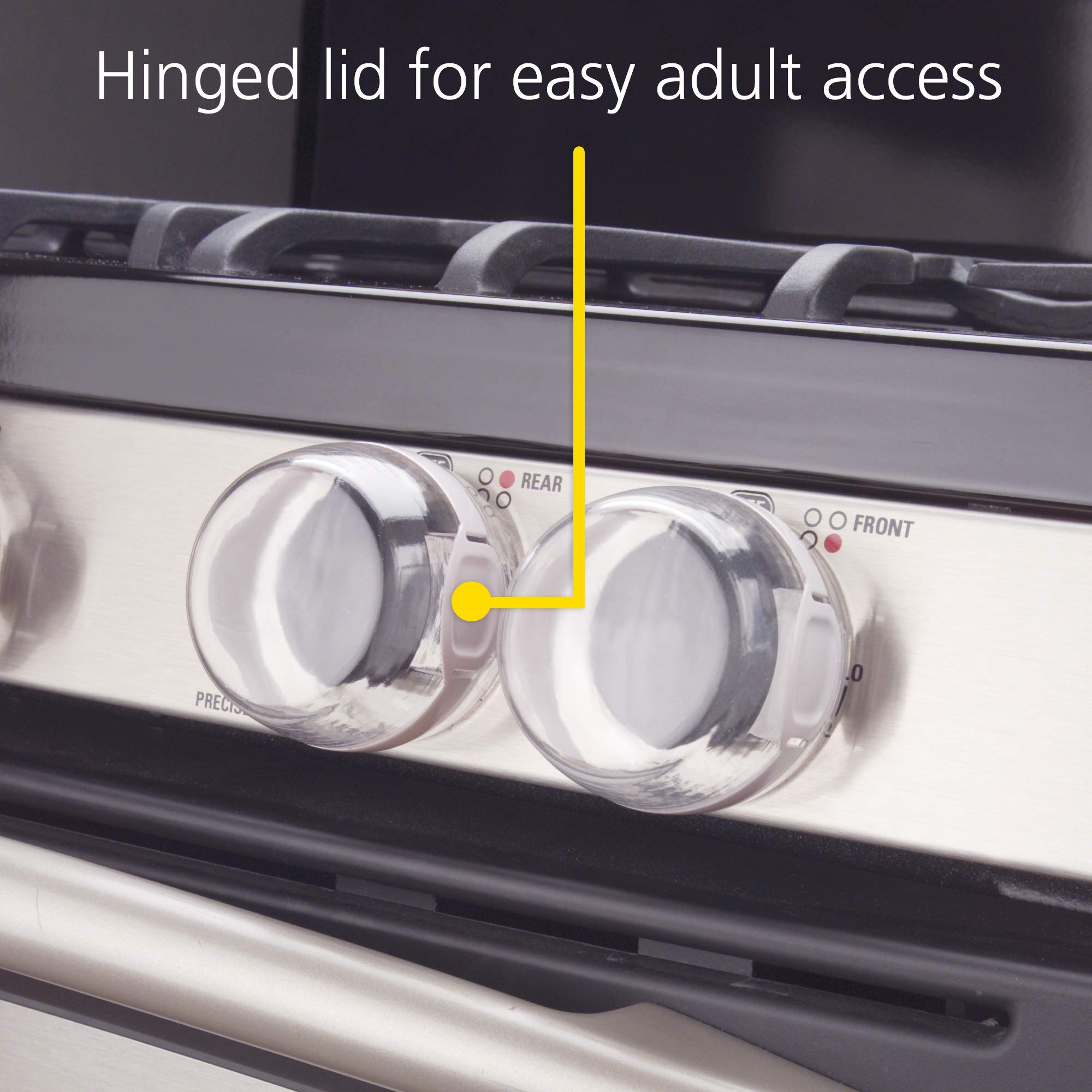 Safety 1st clear-view knobs provide visible off/on status to help quick checks.