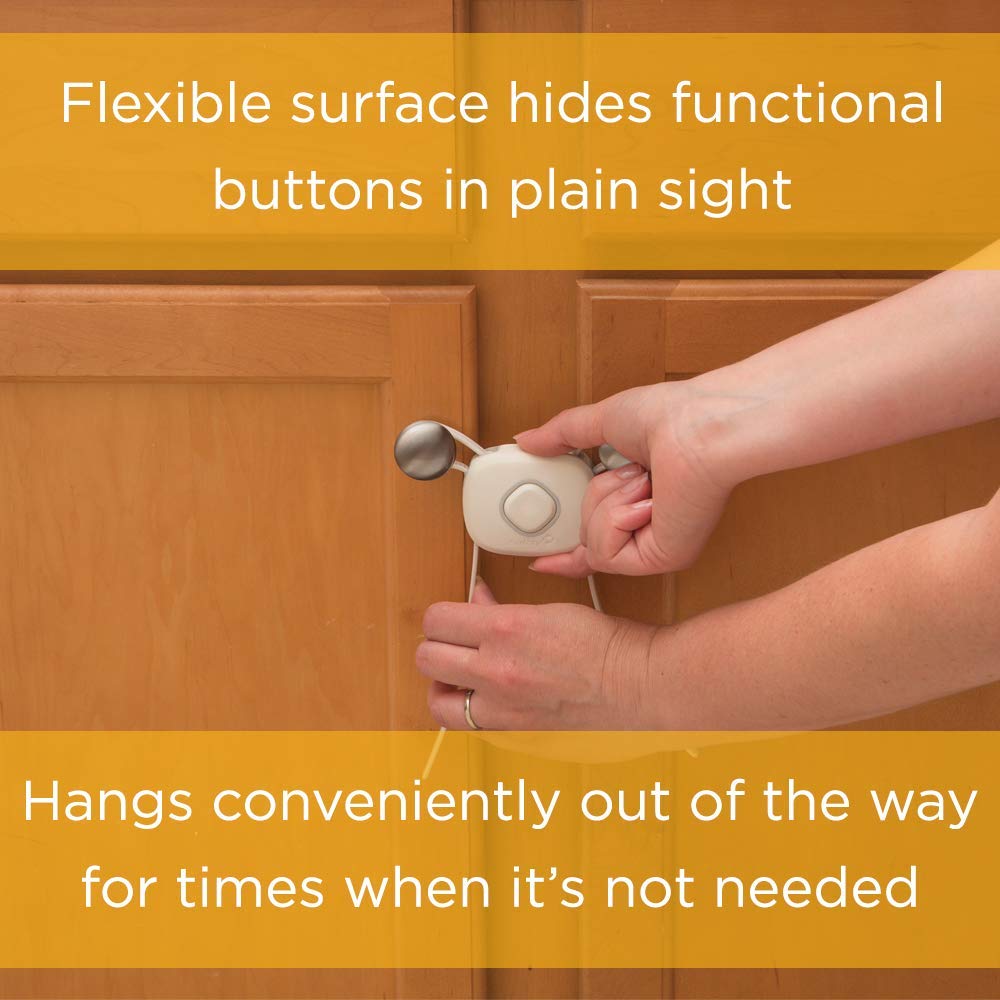 Safety 1st OutSmart Flex Lock mounted across a cabinet with 8-inch gap.