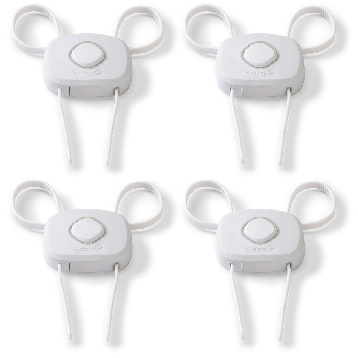 Safety 1st OutSmart Flex Lock decoy button closeup demonstrates childproofing with a convincing nonfunctional trigger.