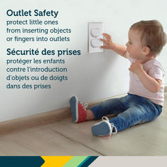 Safety 1st plug protectors installed on an outlet demonstrate quick, child-safe setup.