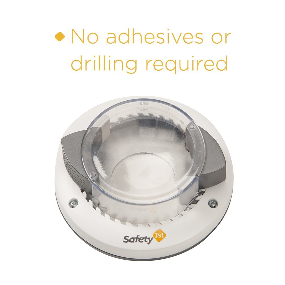 Safety 1st Secure Mount Deadbolt Lock white behind-hardware setup highlights no adhesive requirement.