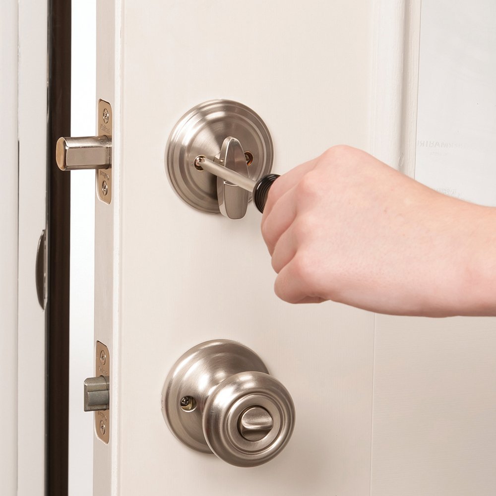 Safety 1st Secure Mount Deadbolt Lock white dual-action feature provides parent-friendly operation.