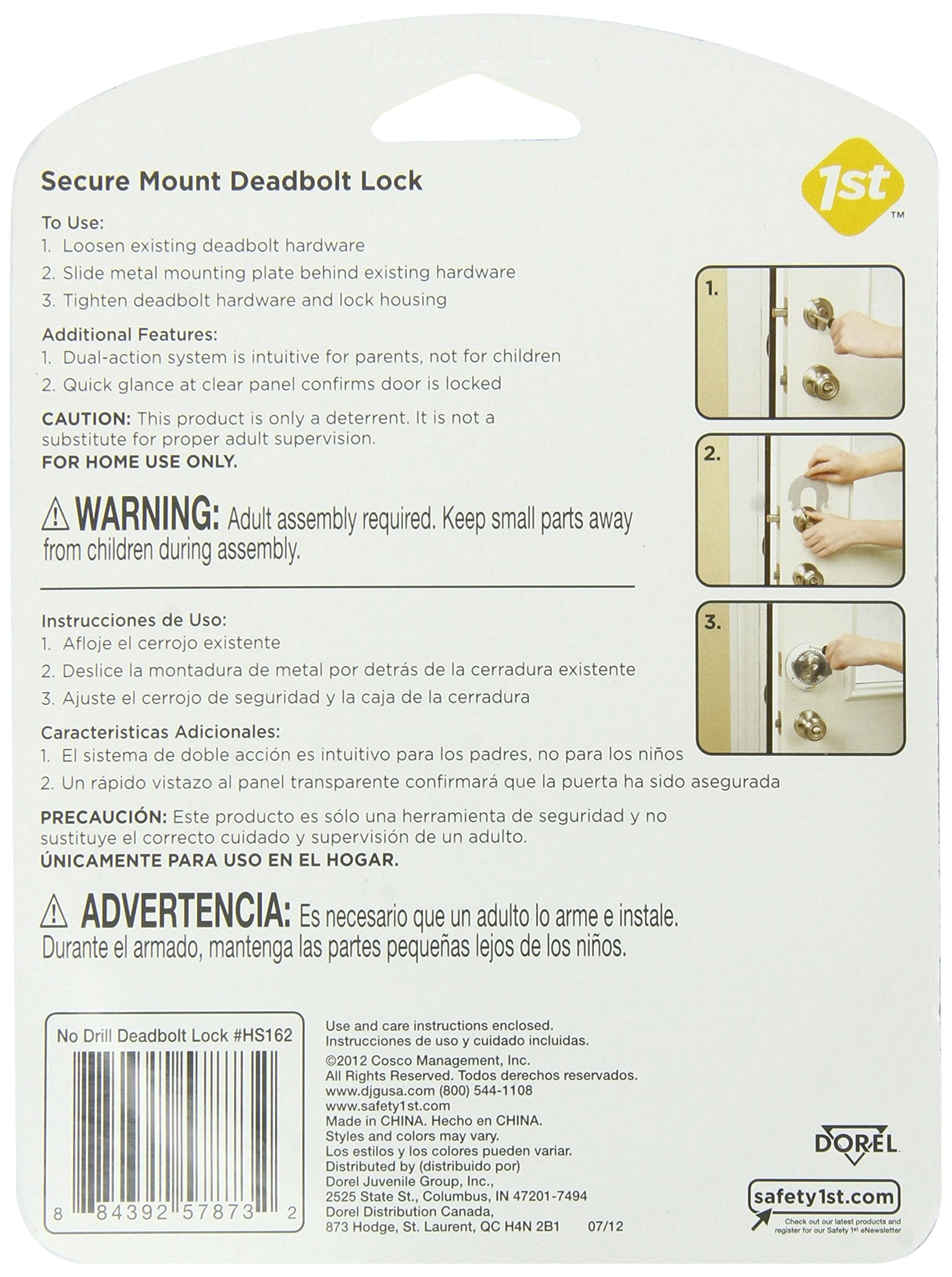 Safety 1st Secure Mount Deadbolt Lock white front view shows sleek, low-profile design.