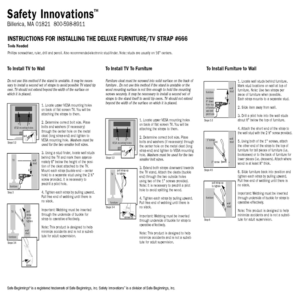 Safety Innovations 2-pack packaging emphasizes ready-to-use anti-tip straps.