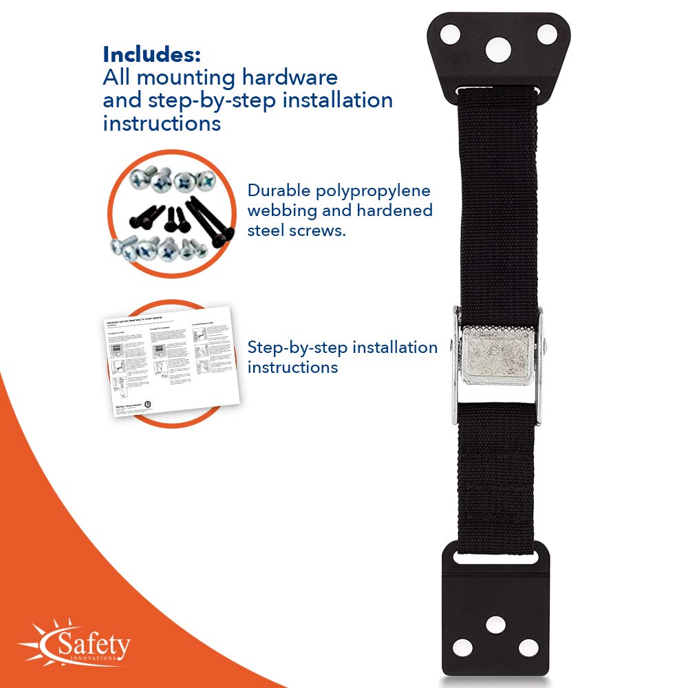 Safety Innovations installation diagram highlights quick, tool-free securing to walls.