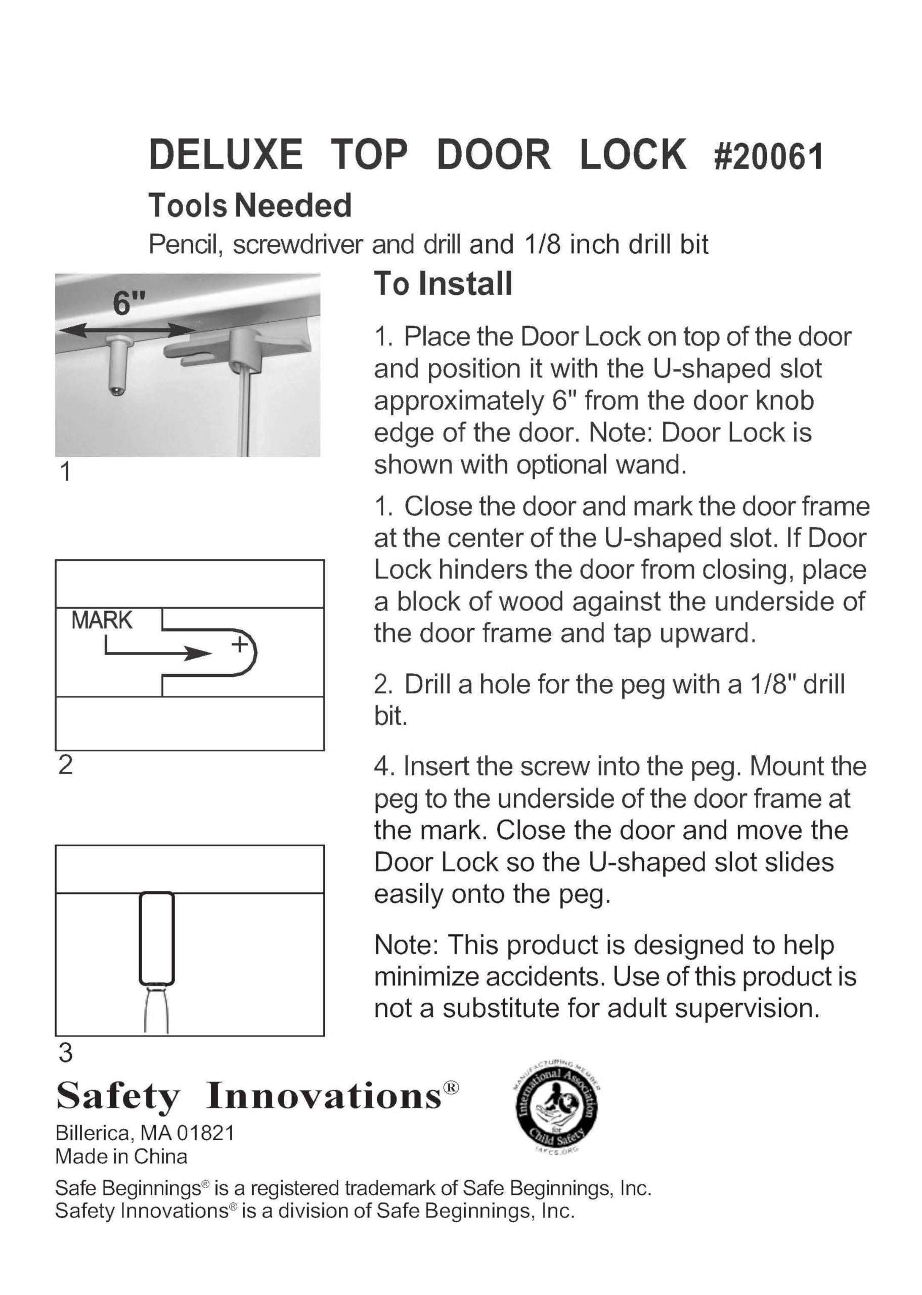 Safety Innovations installation video guide frame with compatibility tips for 1 3/8 inch doors