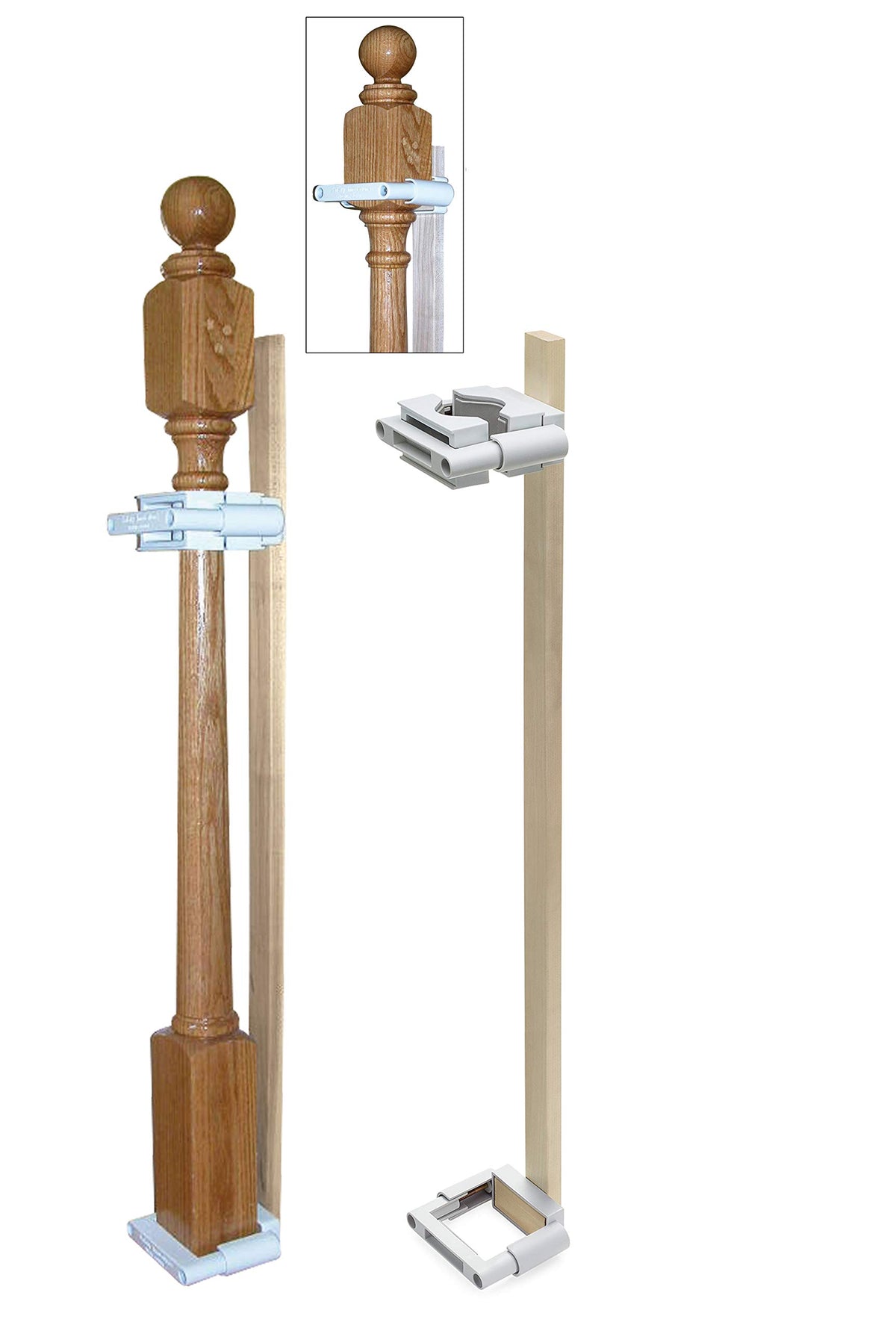 Safety Innovations No Hole Gate Mount clamps attach to a round post without drilling.