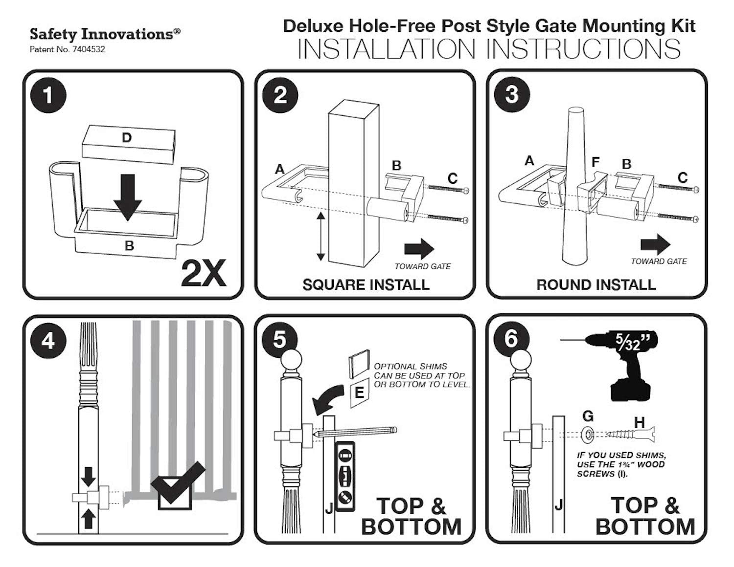 Safety Innovations No Hole Mount round adapters fit curved posts for secure mounting.