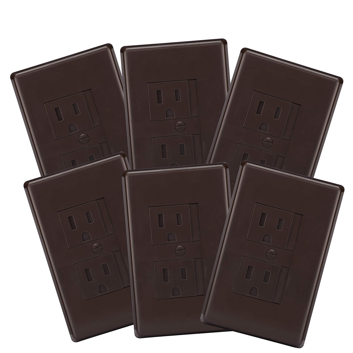 Safety Innovations self-closing outlet cover installed, snug espresso finish protects curious kids.