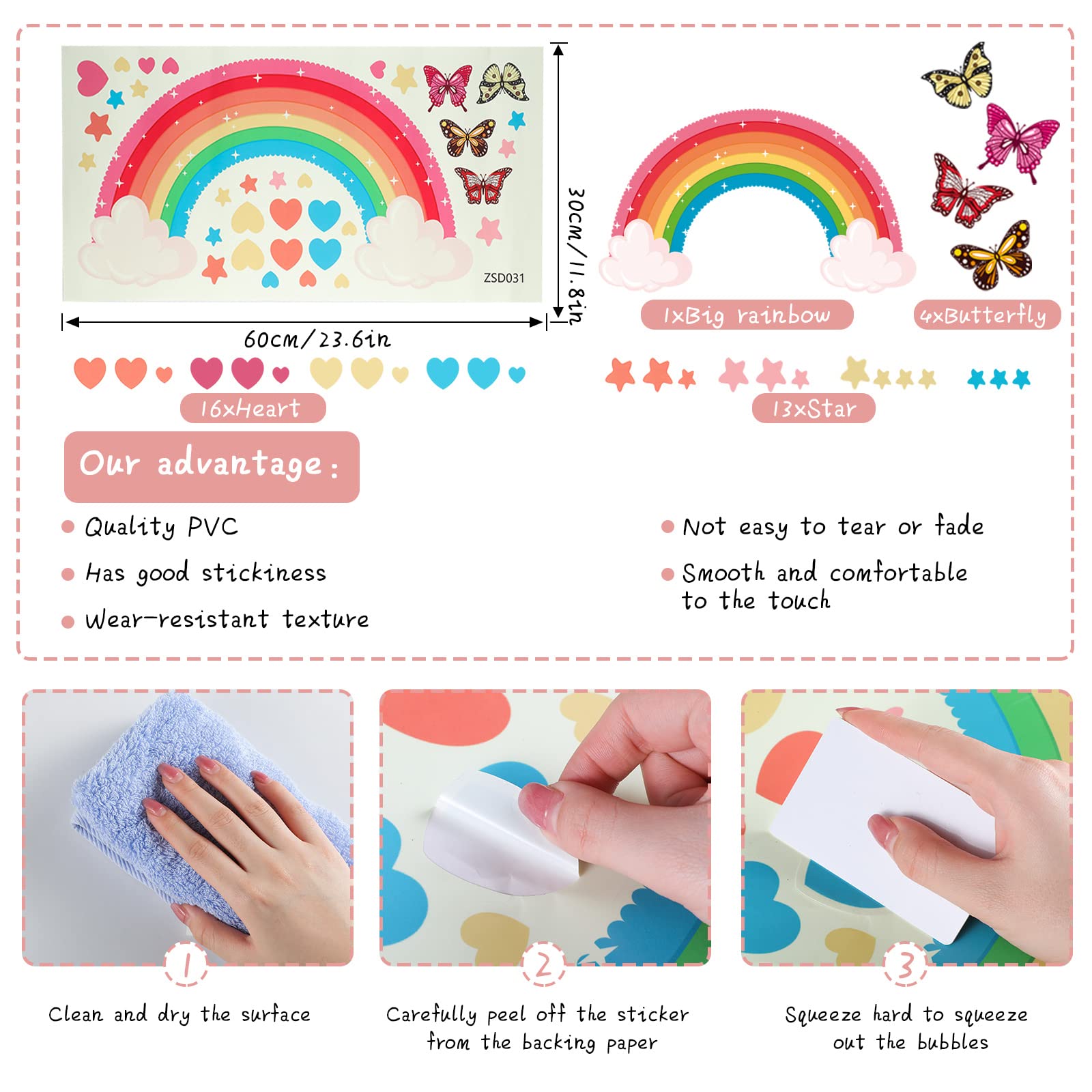 Saffica rainbow wall decal butterflies add whimsy to kids' spaces.