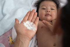 Safflower Safari Herbal Baby Powder Pack 2 back view showing ingredients and hypoallergenic promise for sensitive skin