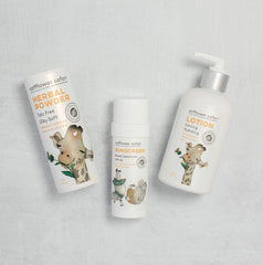 Safflower Safari talc-free powder texture swatch demonstrates absorbent gentle finish