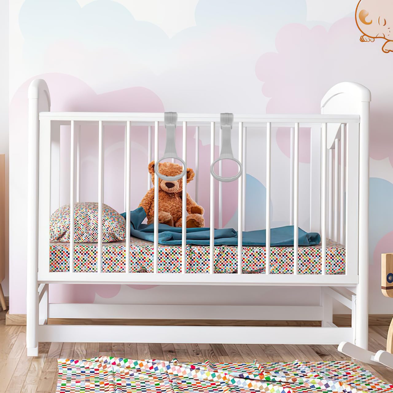 SAFIGLE infant nursery use demonstrates compatibility with cot and playpen