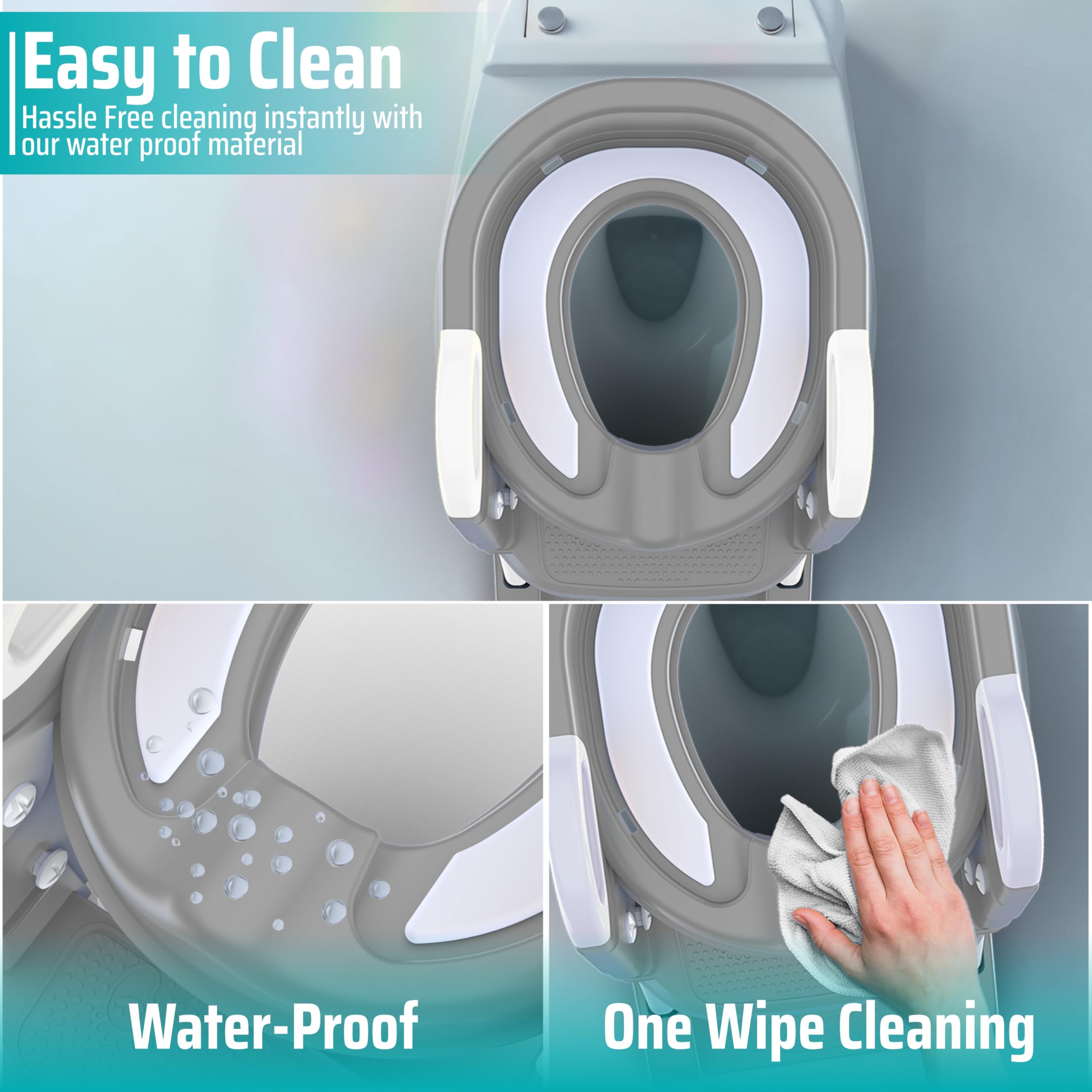 Safispiral adjustable step stool helps kids reach the toilet comfortably.