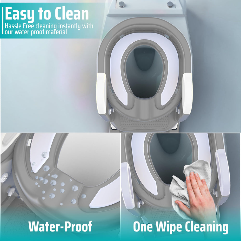 Safispiral adjustable step stool helps kids reach the toilet comfortably.