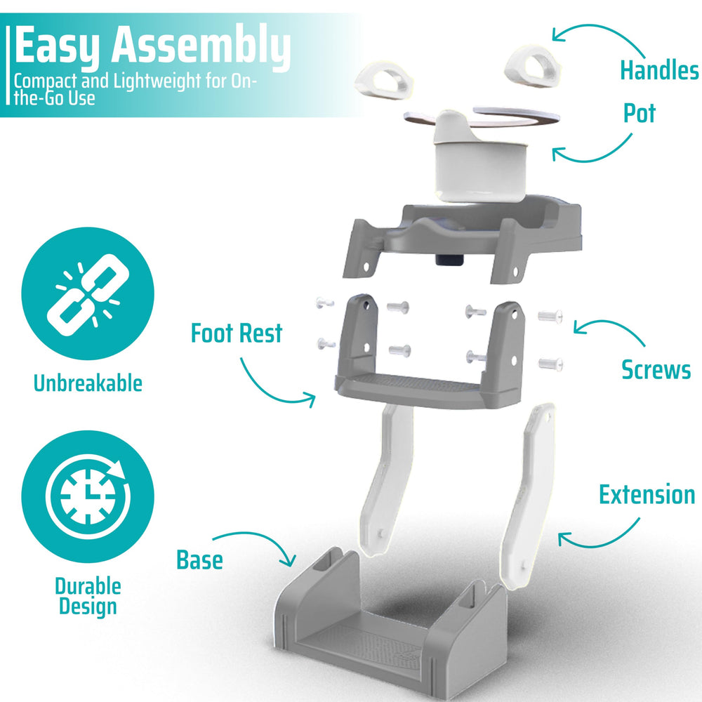 Safispiral anti-slip ladder base reduces wobble for steady potty sessions.
