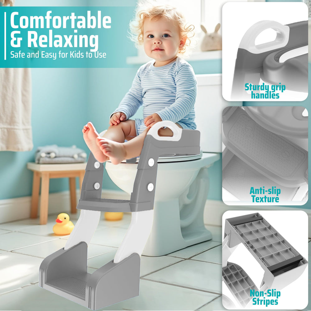 Safispiral foldable toddler potty seat offers compact storage and travel ease.