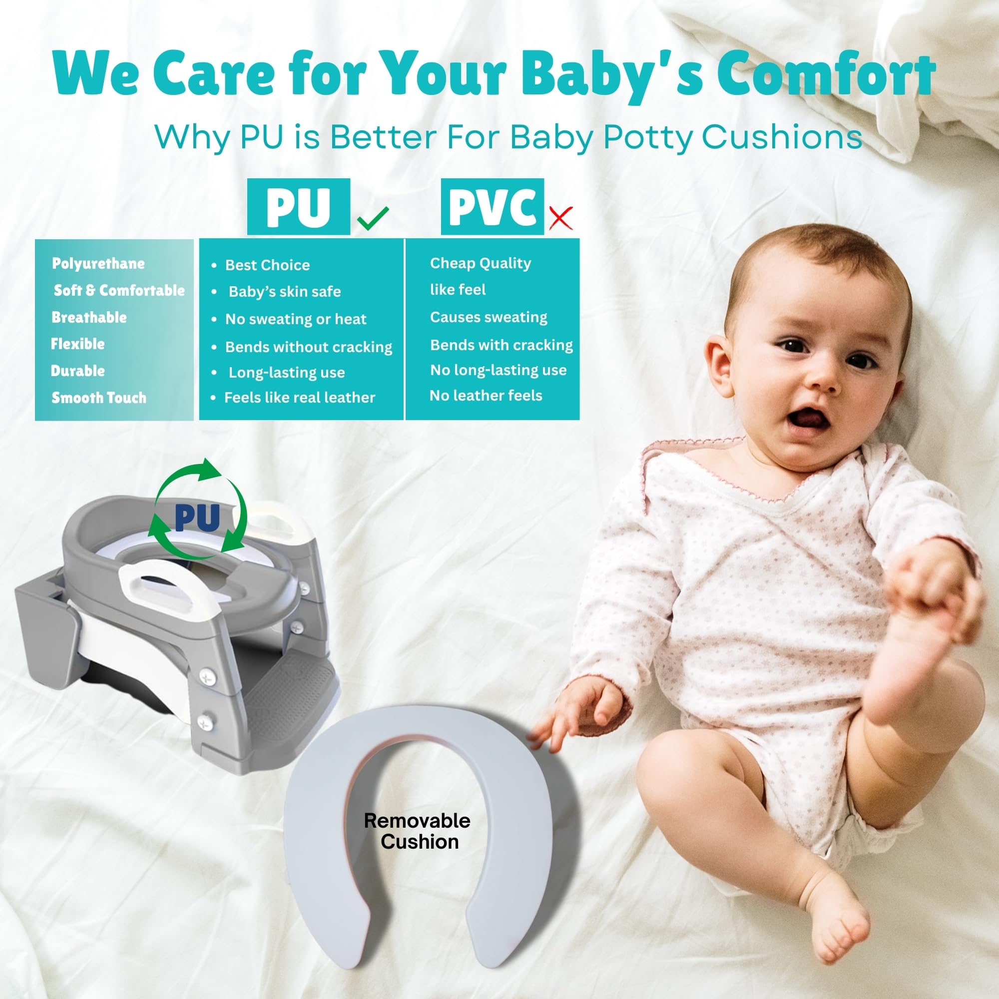 Safispiral waterproof PVC cushion keeps toddlers comfortable during training.