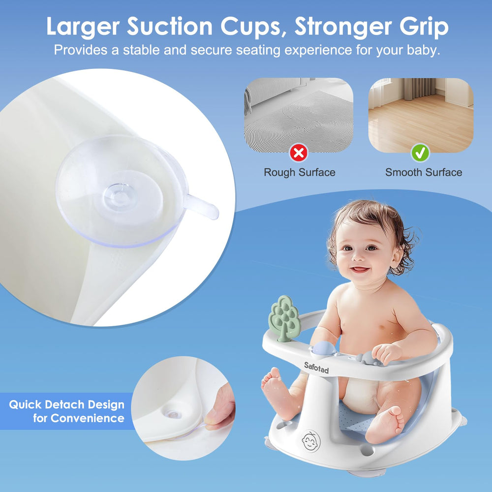 Safotad anti slip cushion with drainage keeps baby comfy and seat dry.