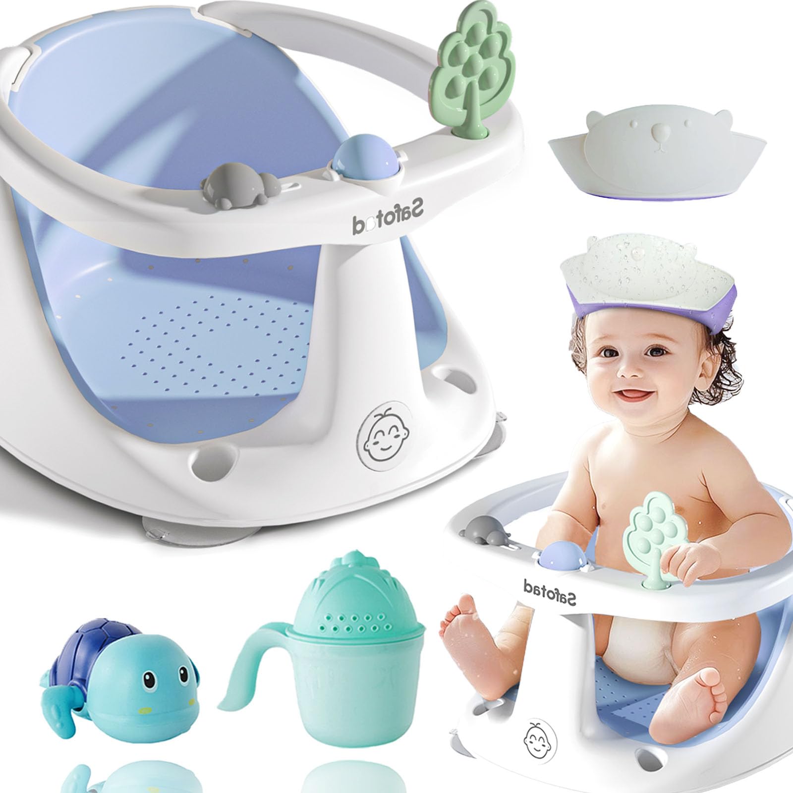 Safotad baby bath seat with ergonomic design improves hands-free bath time.