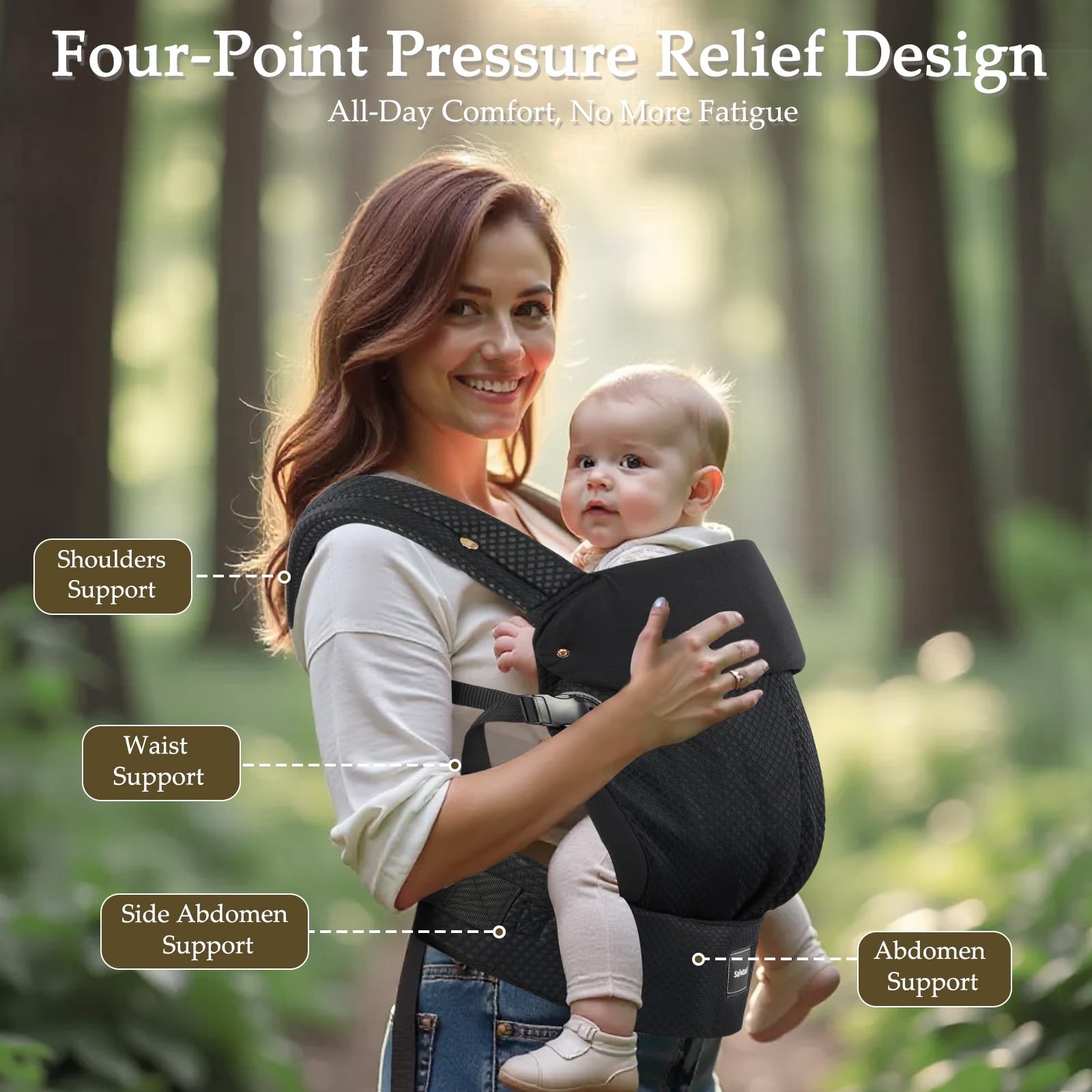 Safotad baby carrier adjustable seat size for growth from 7 to 55 pounds