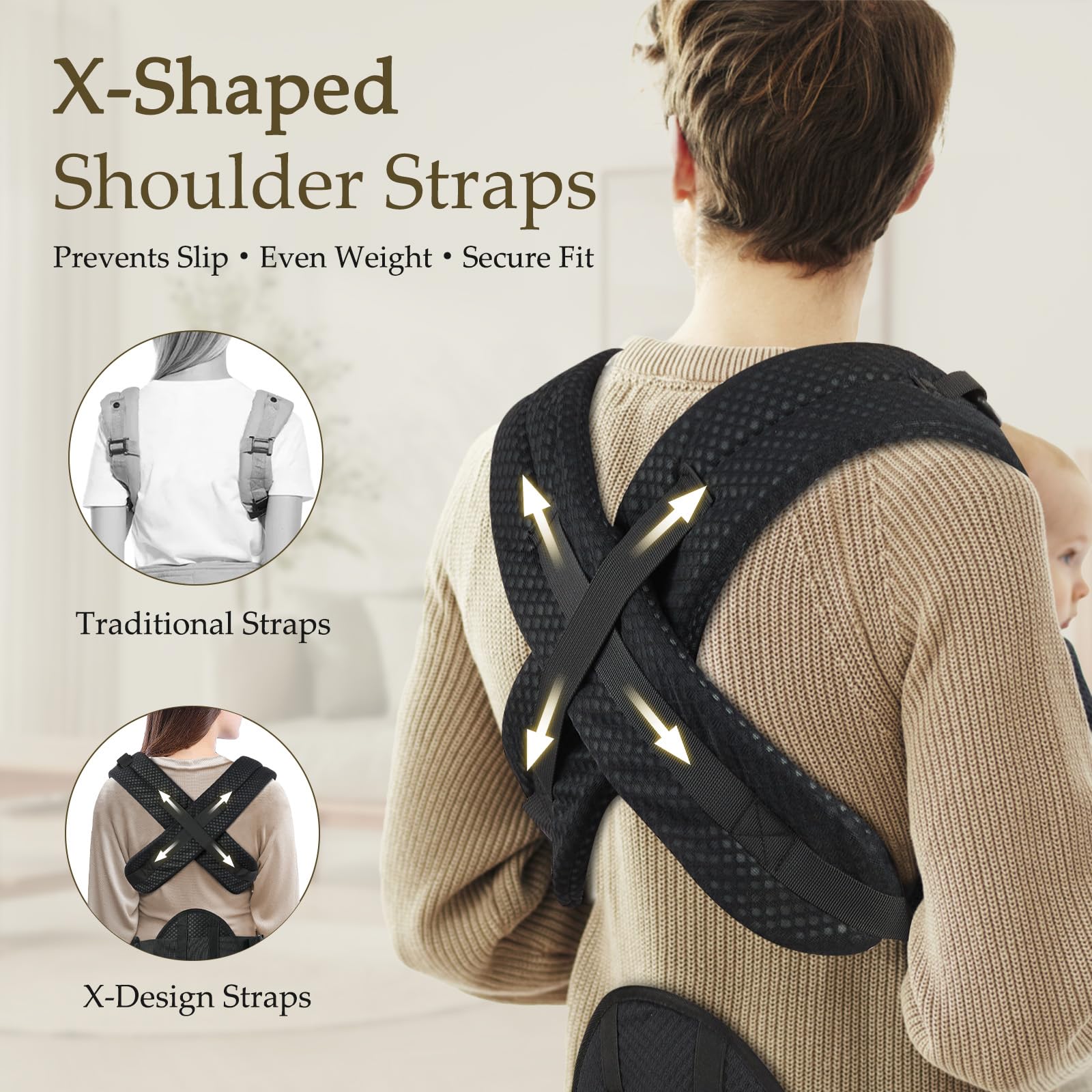 Safotad foldable head support and crossed straps for stability and comfort