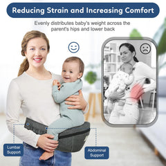 Safotad baby carrier hip seat extended waistband supports secure wear for both parents.