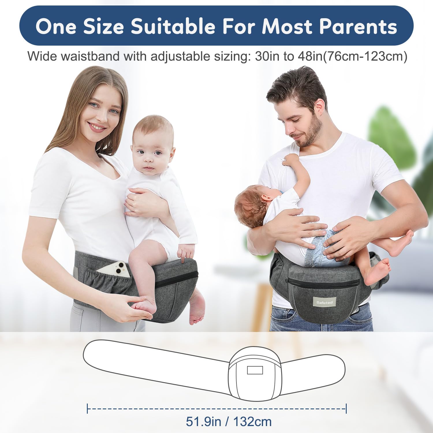 Safotad baby carrier hip seat storage pocket helps carry essentials on family trips.